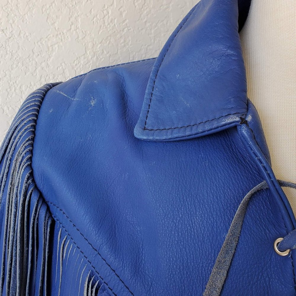 Leather Fringe Jacket Handmade Urban Cowboy Biker Lace Front - Picture 5 of 10